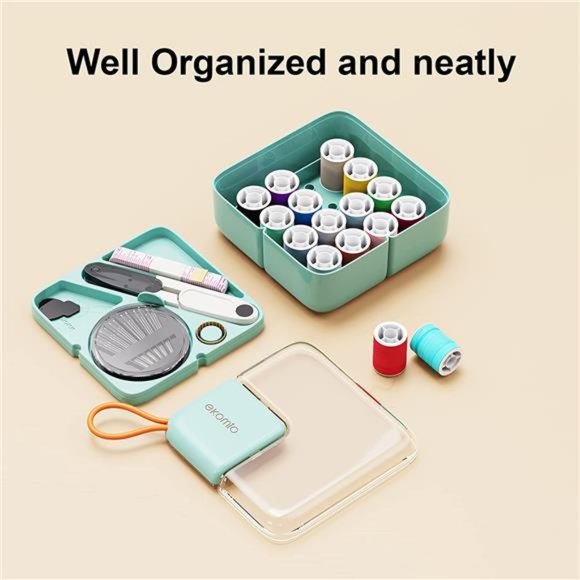 Small Travel Mini Sewing Kit with Case  for  Adult, Beginner- Light Green - Picture 2 of 7